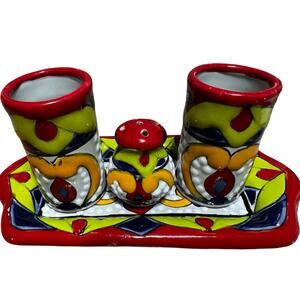 Talavera Tequila Shot Glass 4pc Set Mexican Pottery Folk Art Multicolor